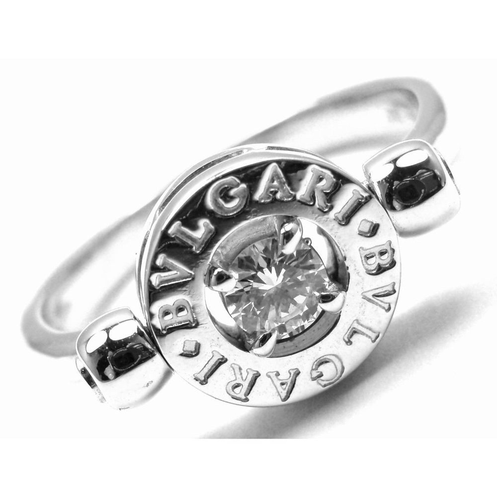Authentic! Bvlgari Bulgari Flip 18k White Gold Diamond Band Ring​